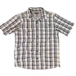 Eddie Bauer Outdoor Vented Hiking Fishing Camping Black White Plaid Shirt MEDIUM